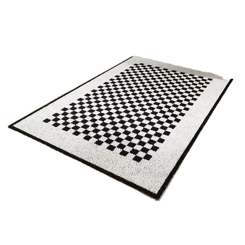 Black Check Pattern Rug Polyester Simple Rug Non-Slip Back Rug for Living Room