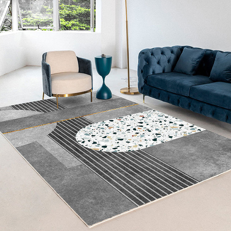 Orange Modern Rug Polyester Geometric Rug Stain Resistant Rug Drawing Room