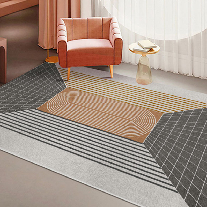 Orange Modern Rug Polyester Geometric Rug Stain Resistant Rug Drawing Room