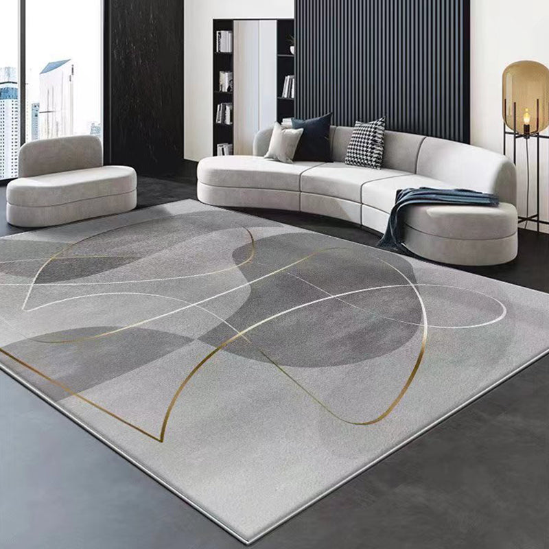 Gray Modern Carpet Polyester Graphic Carpet Non-Slip Backing Carpet for Home Decor