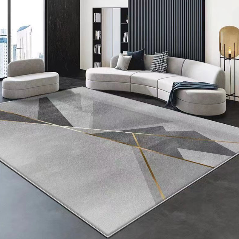 Gray Modern Carpet Polyester Graphic Carpet Non-Slip Backing Carpet for Home Decor