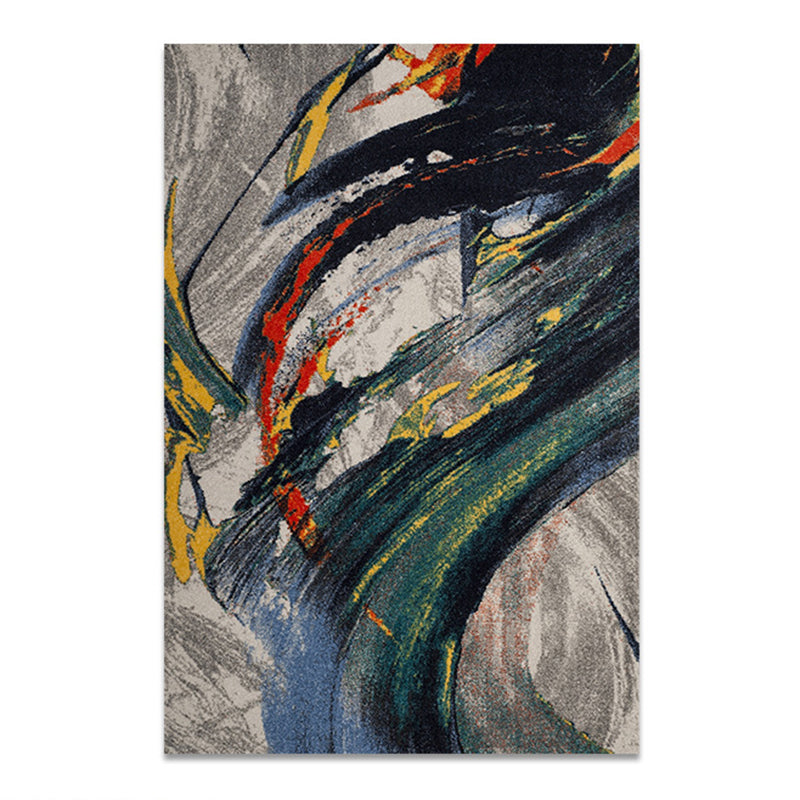 Blue Contemporary Rug Polyester Abstract Print Rug Washable Rug for Drawing Room