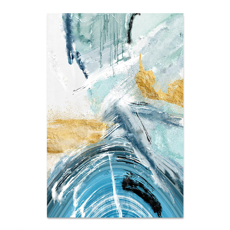 Blue Contemporary Rug Polyester Abstract Print Rug Washable Rug for Drawing Room