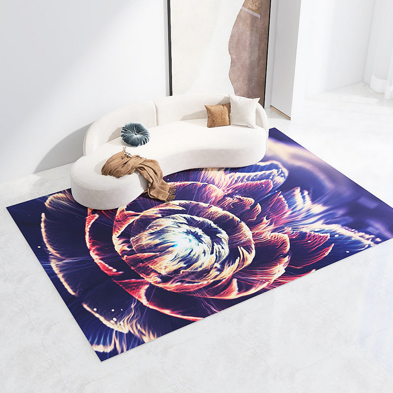 Blue Contemporary Rug Polyester Abstract Print Rug Washable Rug for Drawing Room