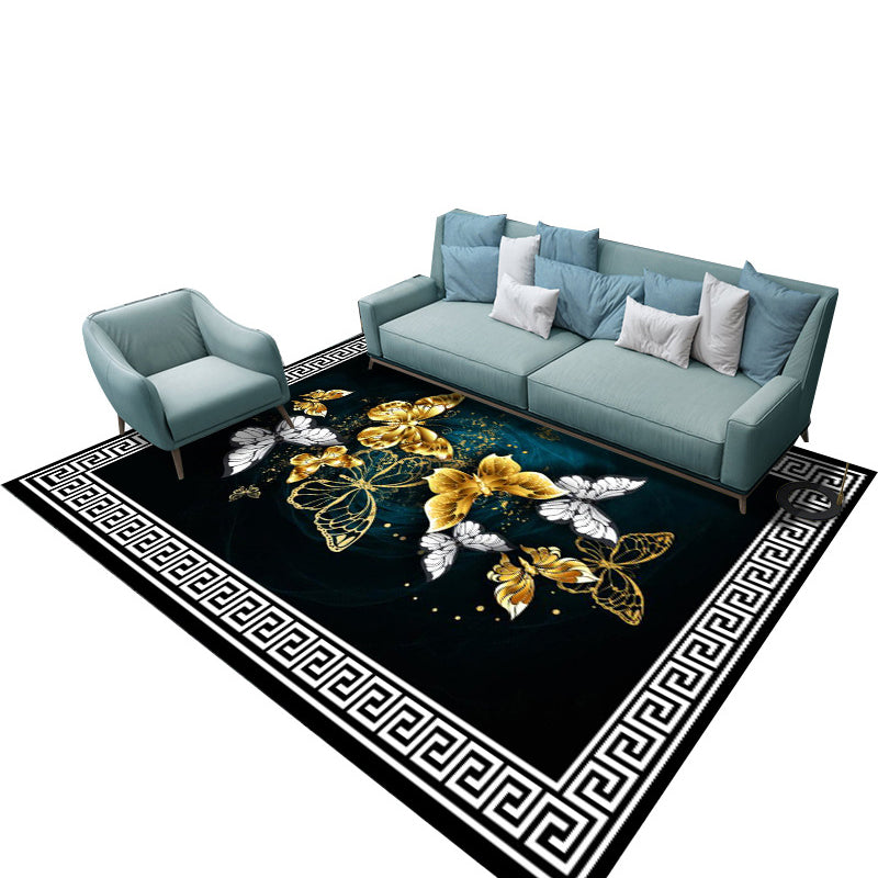 Gray Modern Rug Polyester Leaves Rug Non-Slip Backing Rug Washable for Home Decor