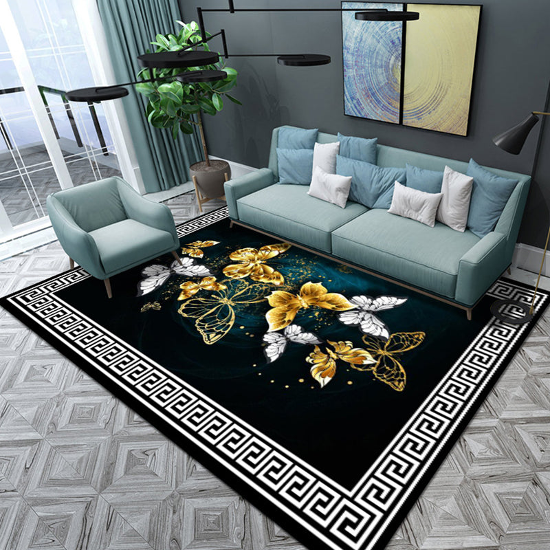 Gray Modern Rug Polyester Leaves Rug Non-Slip Backing Rug Washable for Home Decor