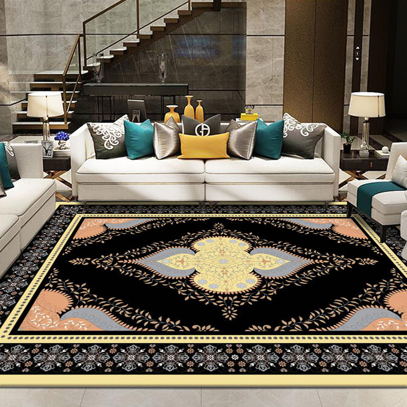 Gray Modern Rug Polyester Leaves Rug Non-Slip Backing Rug Washable for Home Decor