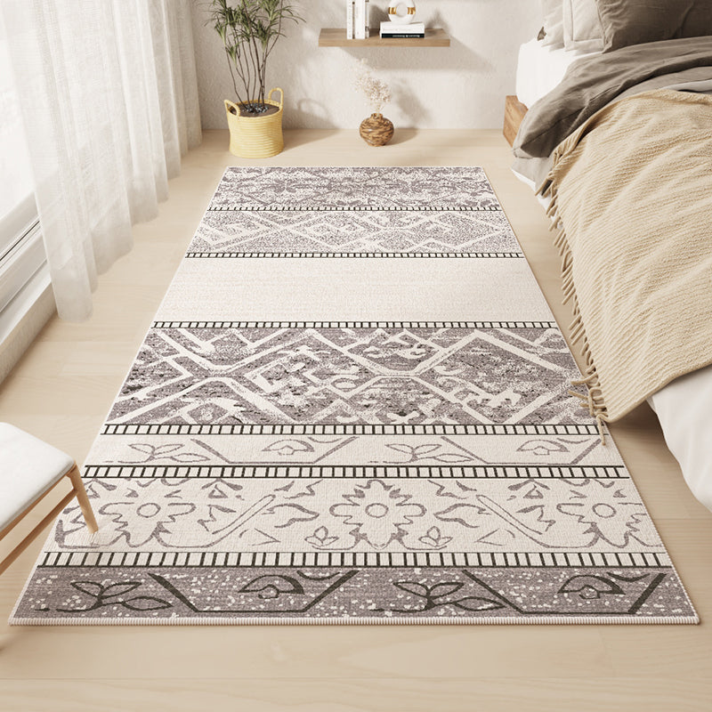 White Rhombus Rug Polyester Casual Rug Washable Rug for Living Room