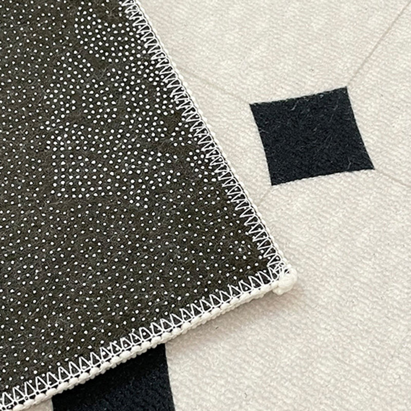 White Rhombus Rug Polyester Casual Rug Washable Rug for Living Room
