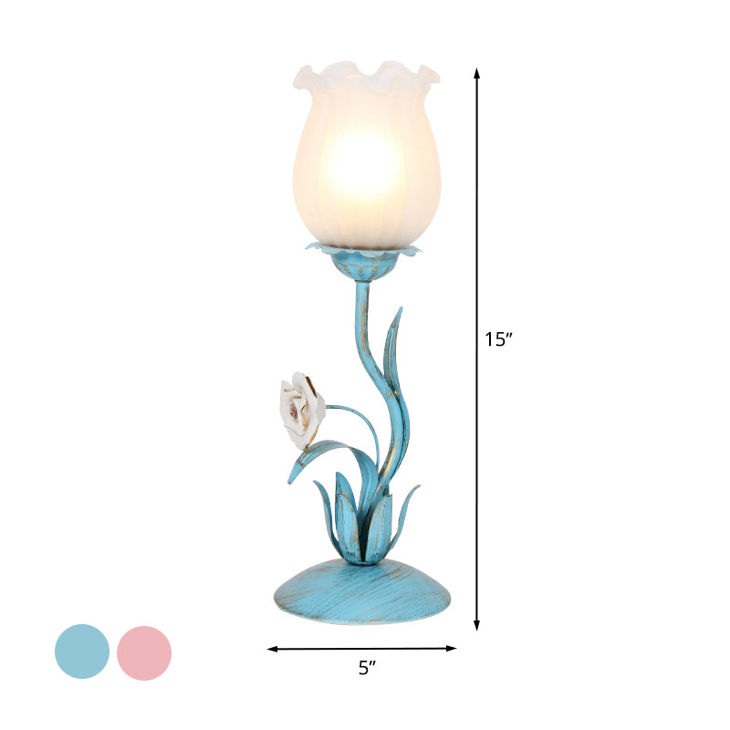 1 Bulbo Blossom Table Lighting Romantic Pastoral Blue/Pink Metal Night Standing para sala de estar