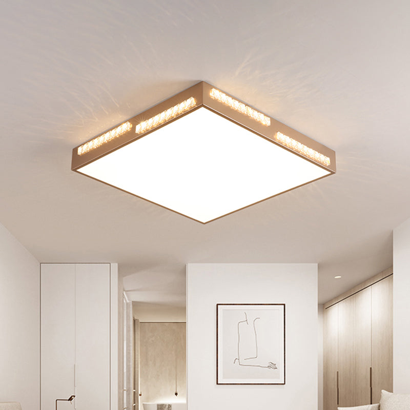 Simple Square/Rectangular LED Flushmount 18"/21.5"/35.5" Wide Metal Golden Bedroom Ceiling Lamp with Crystal Accents