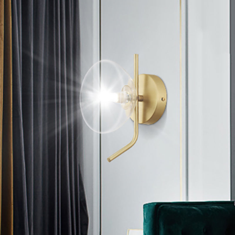 Clear Glass Dome Wall Mounted Light Postmodern 1 Light Sconce Light with Gold Arm