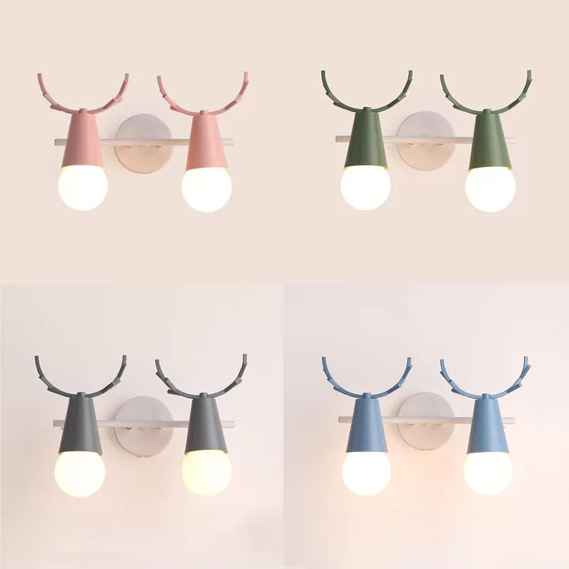 Sweet Cone Child Bedroom Wall Light Metal 1 Head Nordic Stylish Wall Lamp with Antlers