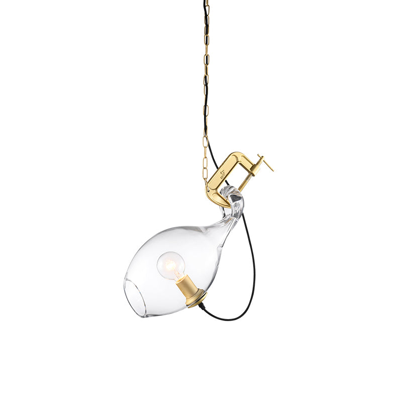 Lampe à suspension sciage moderne en verre transparent 1-bulbe kit de lumière suspendue en or pour chambre à coucher
