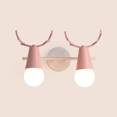Sweet Cone Child Bedroom Wall Light Metal 1 Head Nordic Stylish Wall Lamp with Antlers