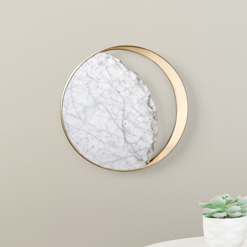 Round Wall Sconce Light Modern Marble and Acrylic White LED Wall Light for Bedroom