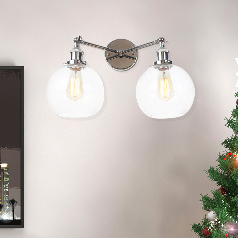 Schwarz/Chrom/Kupfer 2 Lichter Wandmontage Light Bauernhaus Globe Leuchten für Wohnzimmer