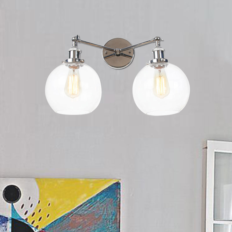 Schwarz/Chrom/Kupfer 2 Lichter Wandmontage Light Bauernhaus Globe Leuchten für Wohnzimmer