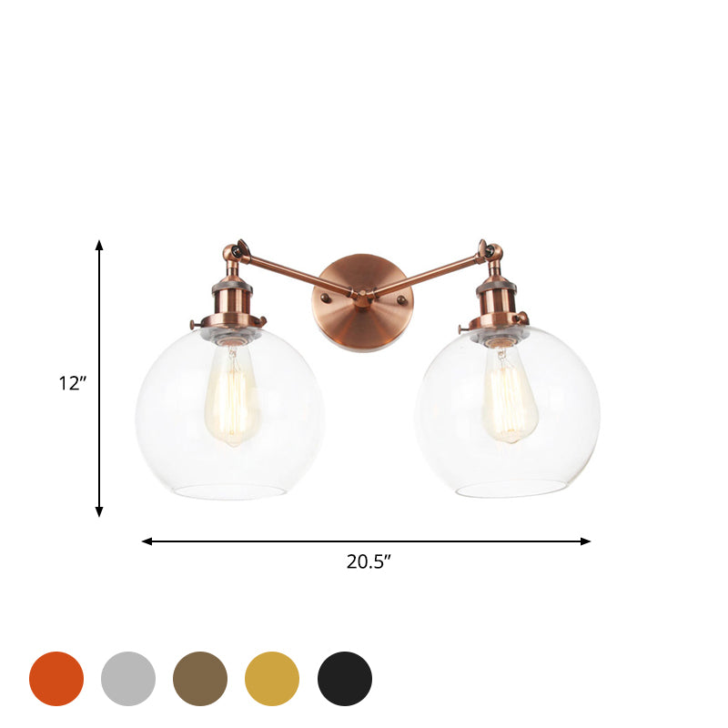 Schwarz/Chrom/Kupfer 2 Lichter Wandmontage Light Bauernhaus Globe Leuchten für Wohnzimmer