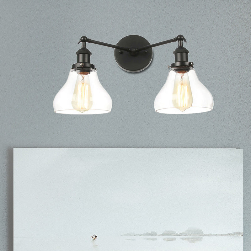 Clear Glass Black/Brass/Bronze Wall Lighting Pear Shaped 2 Lights Industrial Style Sconce Lamp