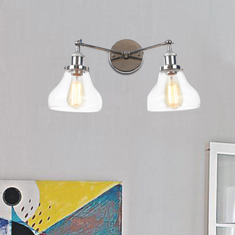 Clear Glass Black/Brass/Bronze Wall Lighting Pear Shaped 2 Lights Industrial Style Sconce Lamp