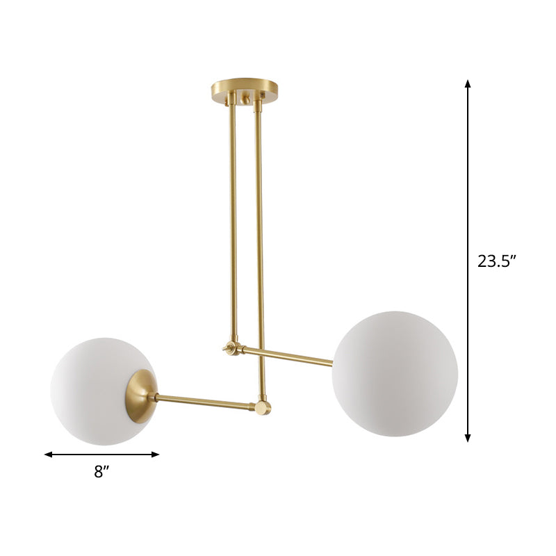 Balle simple Multi Light Pendant Verre blanc 2 têtes LAPILLE LA PLADIER SALLE en laiton avec nœud réglable