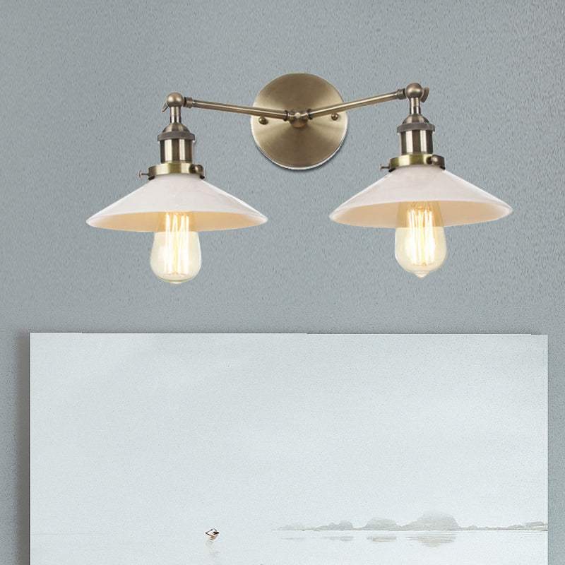 2 lichten wandhangende licht vintage kegel opaal glazen sconce verlichtingsarmatuur in brons/koper/messing
