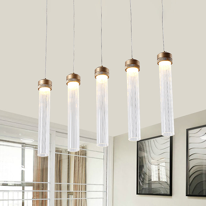 Tubulaire en verre transparent en verre pendant minimalisme minimalisme à 5 laiton de plafond en laiton