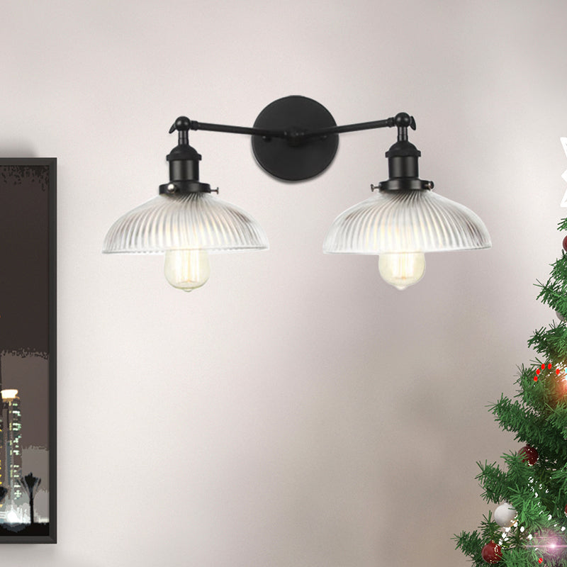 Gewölbter Wohnzimmer Wandleuchte Industrial Clear Ripped Glass 2 Lichter Bronze/Messing/Kupferleuchte Lampe