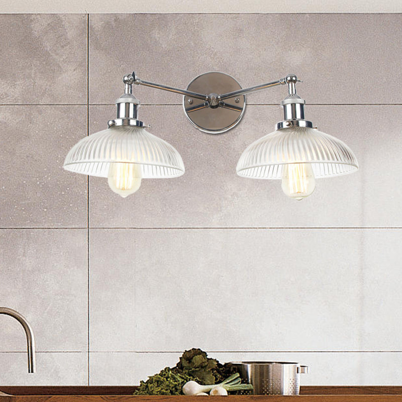 Gewölbter Wohnzimmer Wandleuchte Industrial Clear Ripped Glass 2 Lichter Bronze/Messing/Kupferleuchte Lampe