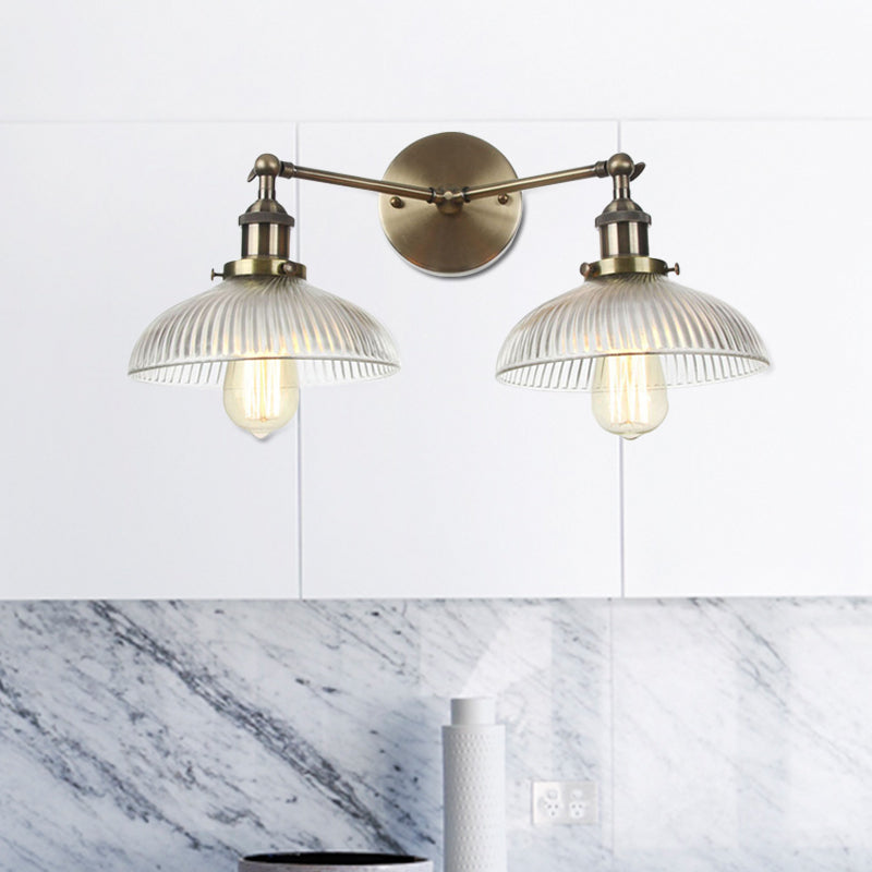 Gewölbter Wohnzimmer Wandleuchte Industrial Clear Ripped Glass 2 Lichter Bronze/Messing/Kupferleuchte Lampe