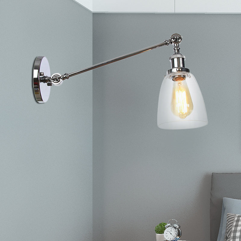 Black/Bronze/Brass 1 Light Wall Light Fixture Industrial Style Clear Glass Tapered Sconce with Arm, 8"/12" L