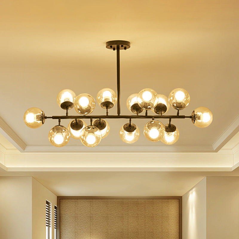 Lampadario a soffitto a sfera di vetro trasparente semplice lampada a sospensione a 16 luci in nero con design lineare