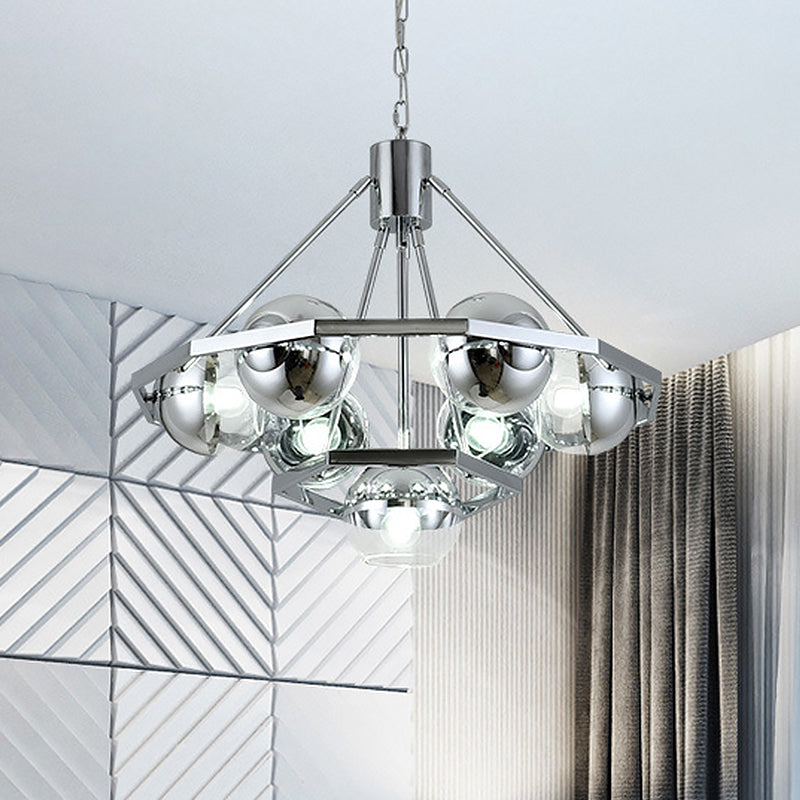 7 lampadine soggiorno sospeso leggero lampadario moderno a soffitto argento con sfera a sfera a 2 strati.