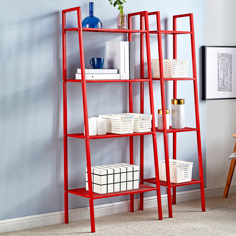 Modern Style Bookshelf Ladder Open Back Metal Bookcase for Home