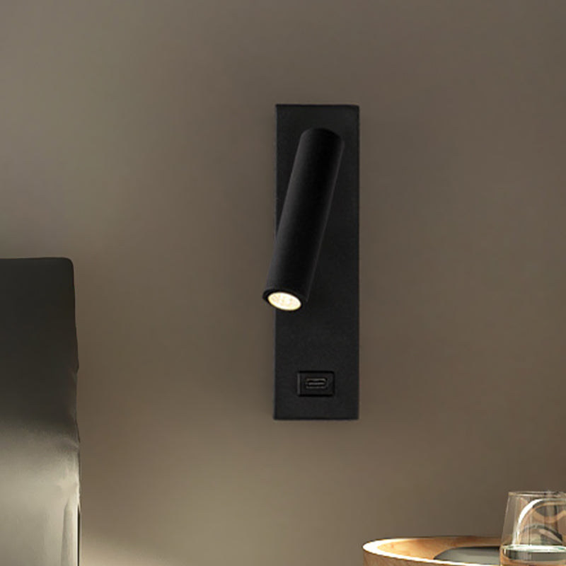 USB wiederaufladbare Rohrwandleuchten Einfaches Metall integriertes LED Schwarz/weiße Wandleuchte, warmes/weißes Licht
