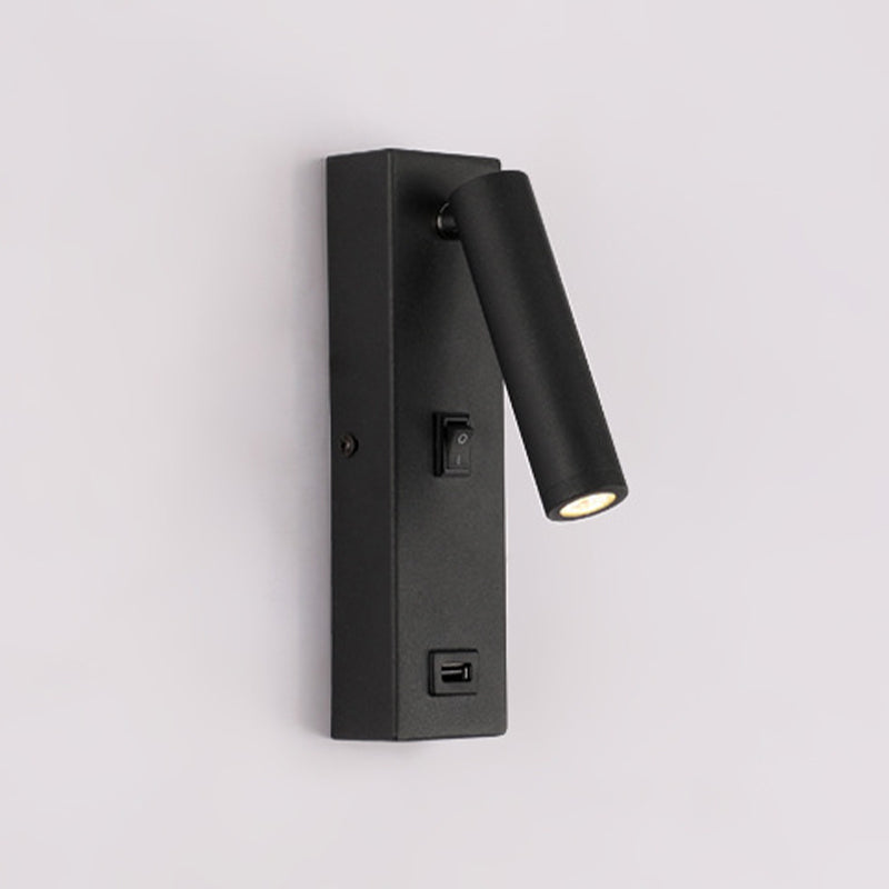 USB Rechargeable Tube Wall Sconce Simple Metal Integrated LED Black/White Wall Light Fixture, Warm/White Light