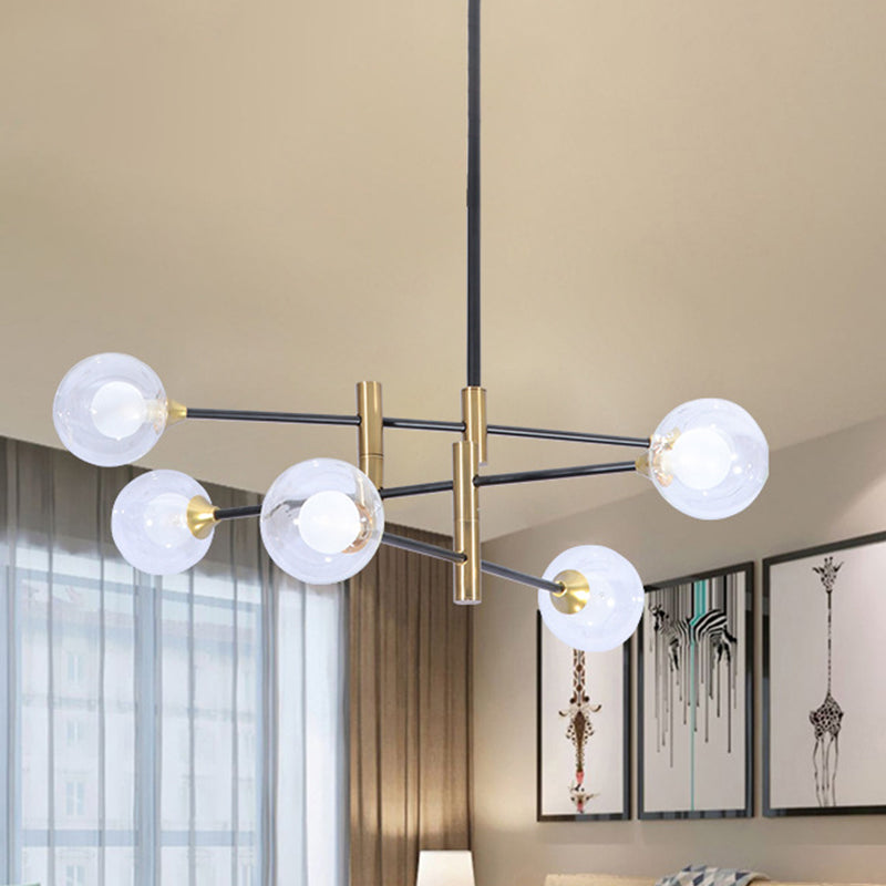 6 teste lampada a sospensione in ottone contemporanea con tonalità in vetro in ottone contemporaneo con tonalità di vetro trasparente