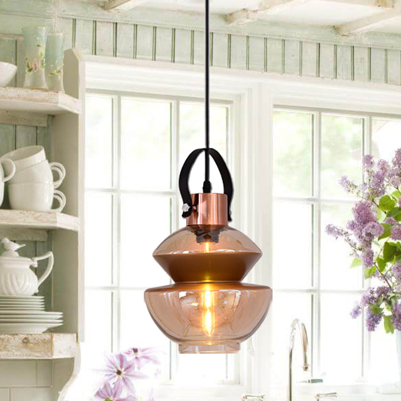 Copper Urn Pendant Lighting Fixture Modern 1 Head Clear Glass Hanging Lamp, 6.5"/8"/10" Wide