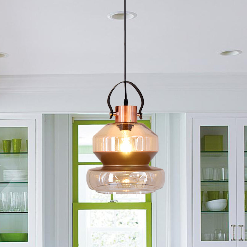 Copper Urn Pendant Lighting Fixture Modern 1 Head Clear Glass Hanging Lamp, 6.5"/8"/10" Wide