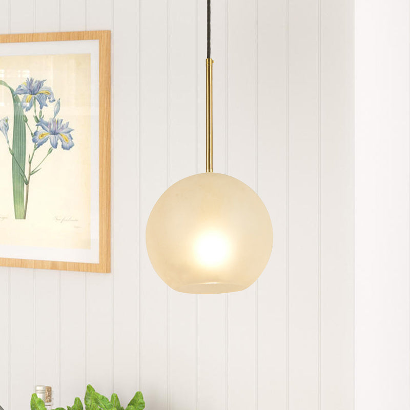 Sphere Hanging Lamp Kit Minimalist Textured White Glass 1 Head 8"/12" Wide Brass Pendant Light