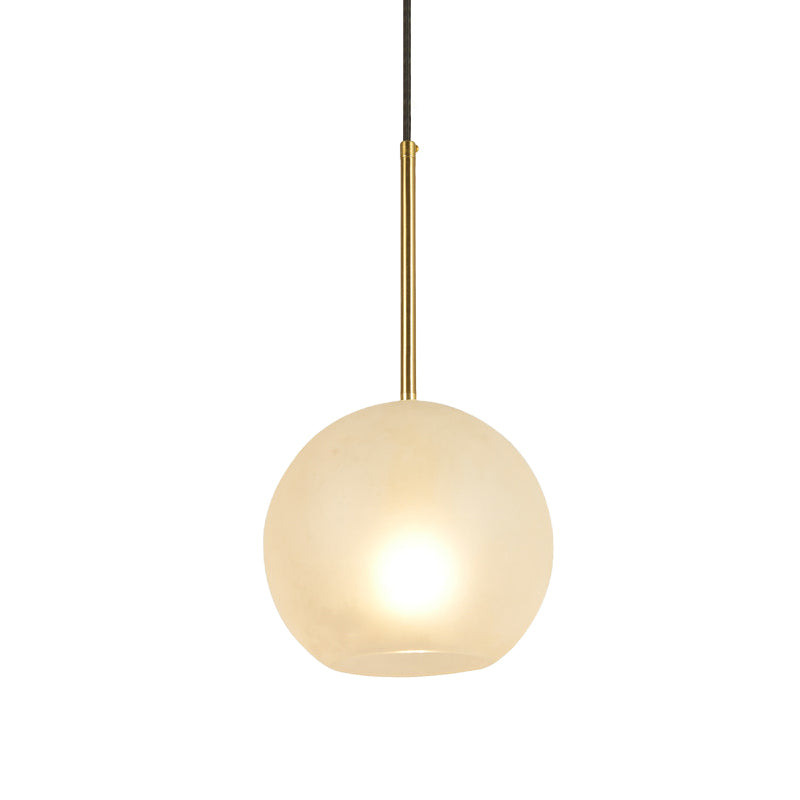 Sphere Hanging Lamp Kit Minimalist Textured White Glass 1 Head 8"/12" Wide Brass Pendant Light