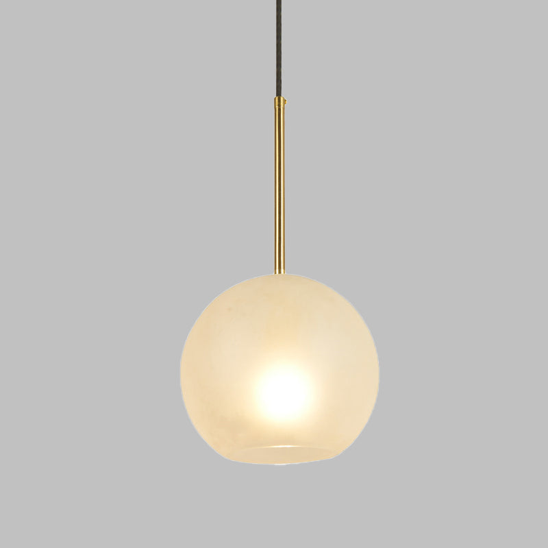 Sphere Hanging Lamp Kit Minimalist Textured White Glass 1 Head 8"/12" Wide Brass Pendant Light