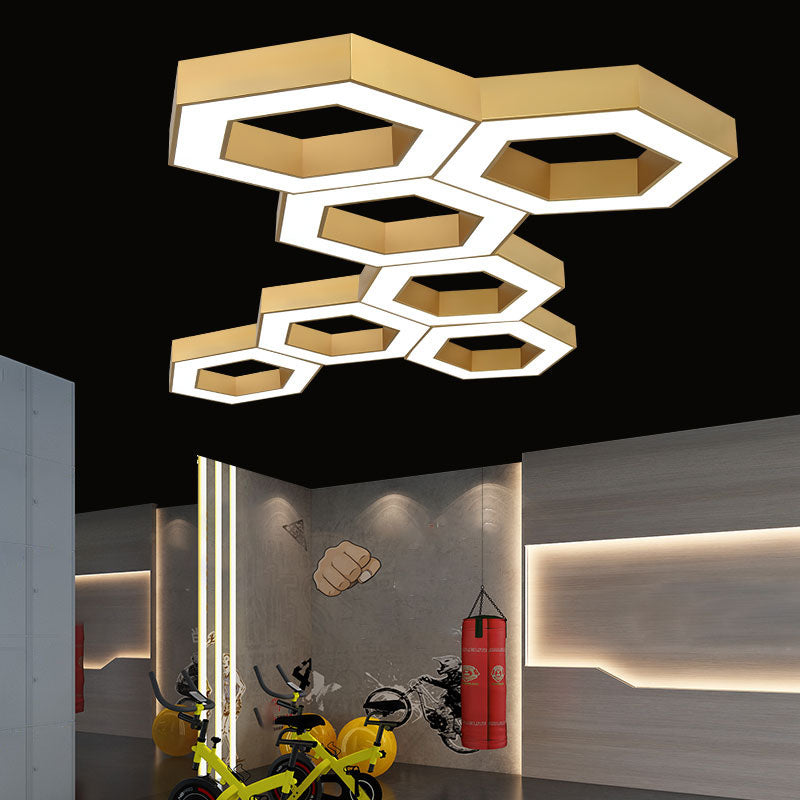 Nordic Hexagon Ceiling Light Metal Gold LED Flush Mount Light for Office