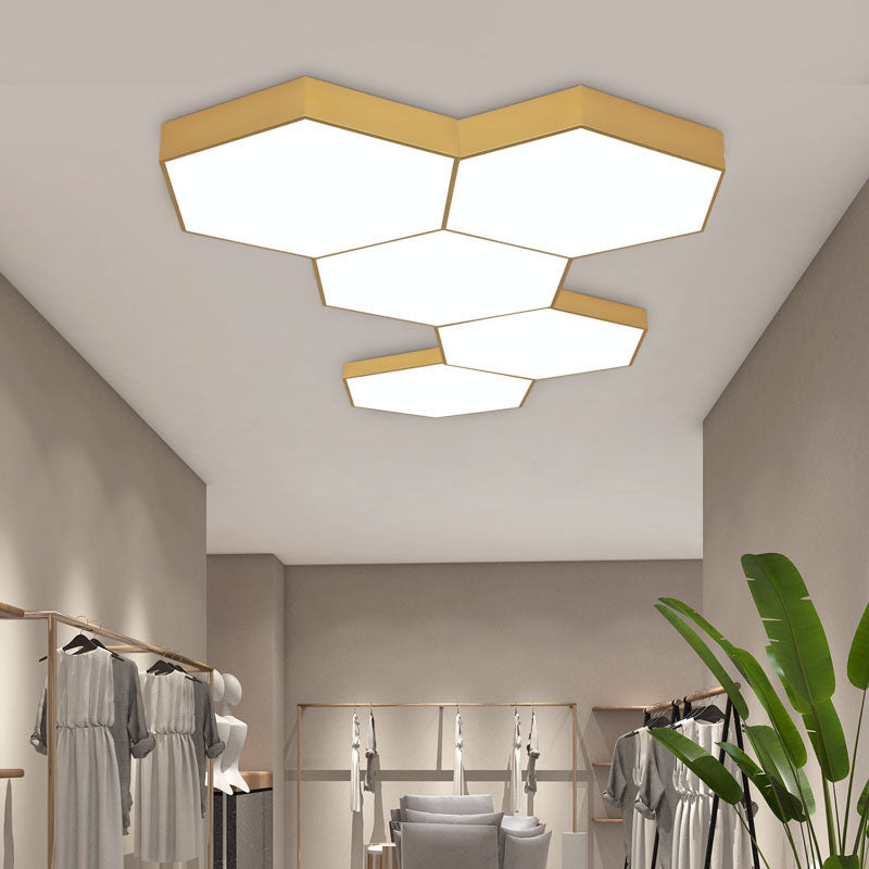 Nordic Hexagon Ceiling Light Metal LED Flush Mount Light in Gold for Office