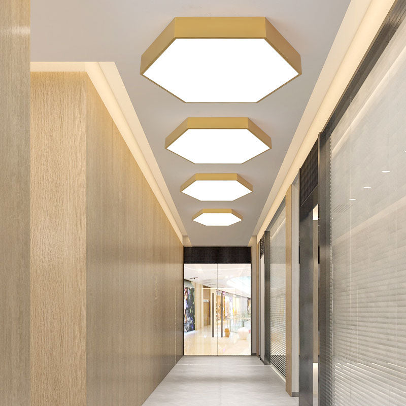 Nordic Hexagon Ceiling Light Metal LED Flush Mount Light in Gold for Office