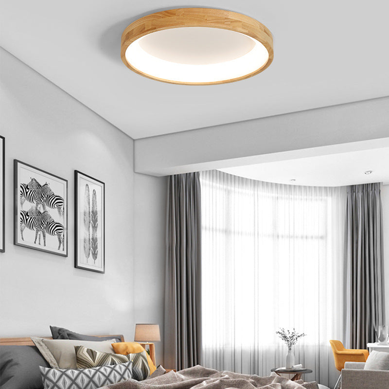 Wooden Circular LED Ceiling Lamp Simplicity Bedroom Flush Mount Light