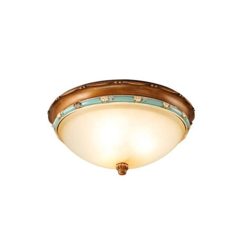 Country Style Domed Ceiling Light White Glass Flush Mount Lighting Fixture