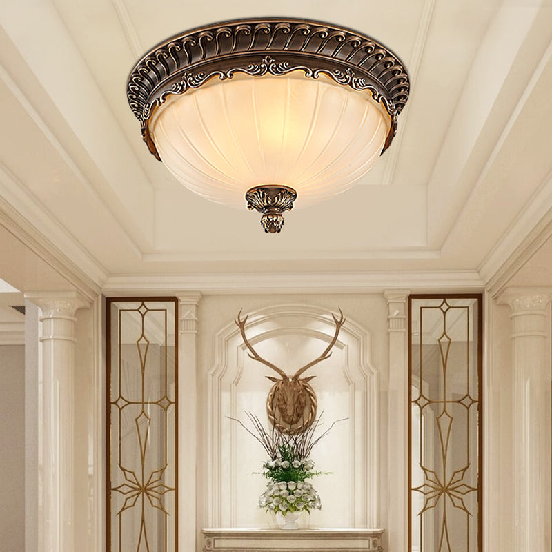 Country Style Domed Ceiling Light White Glass Flush Mount Lighting Fixture