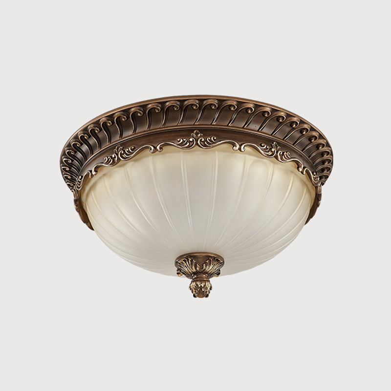 Country Style Domed Ceiling Light White Glass Flush Mount Lighting Fixture